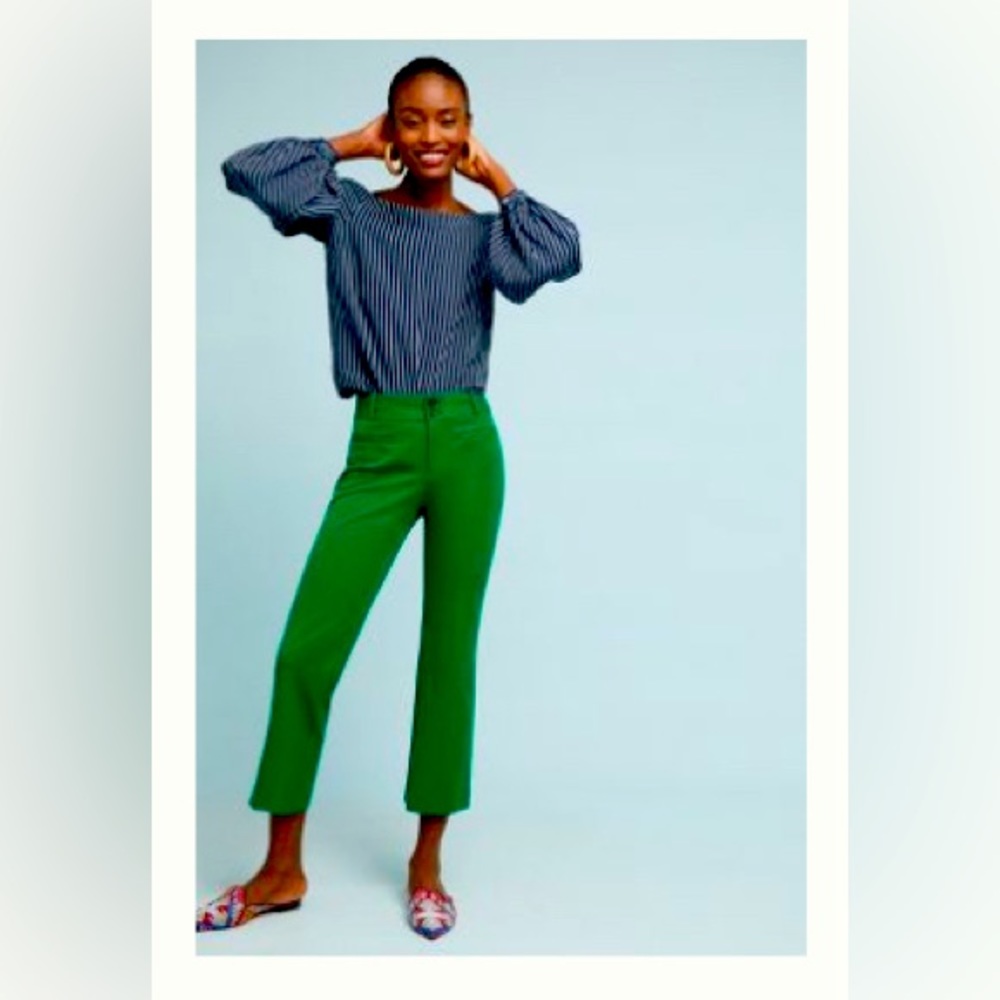 Anthropologie Green Ankle Cropped Pants